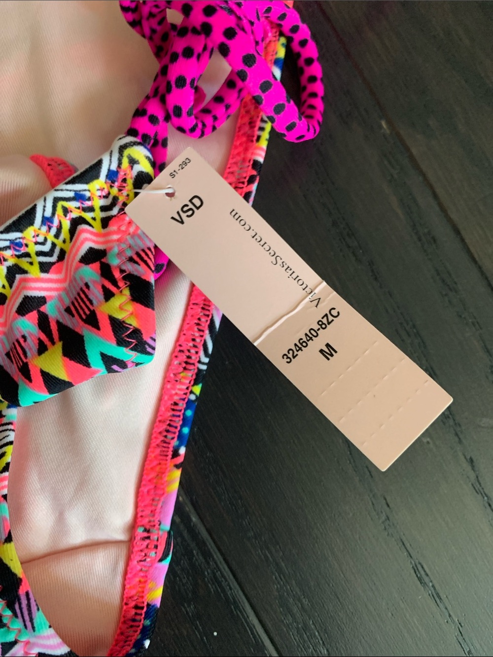 Victoria's Secret Neon Pink Multicolor Tribal Tie-Side Bikini Bottom - Picture 5 of 6